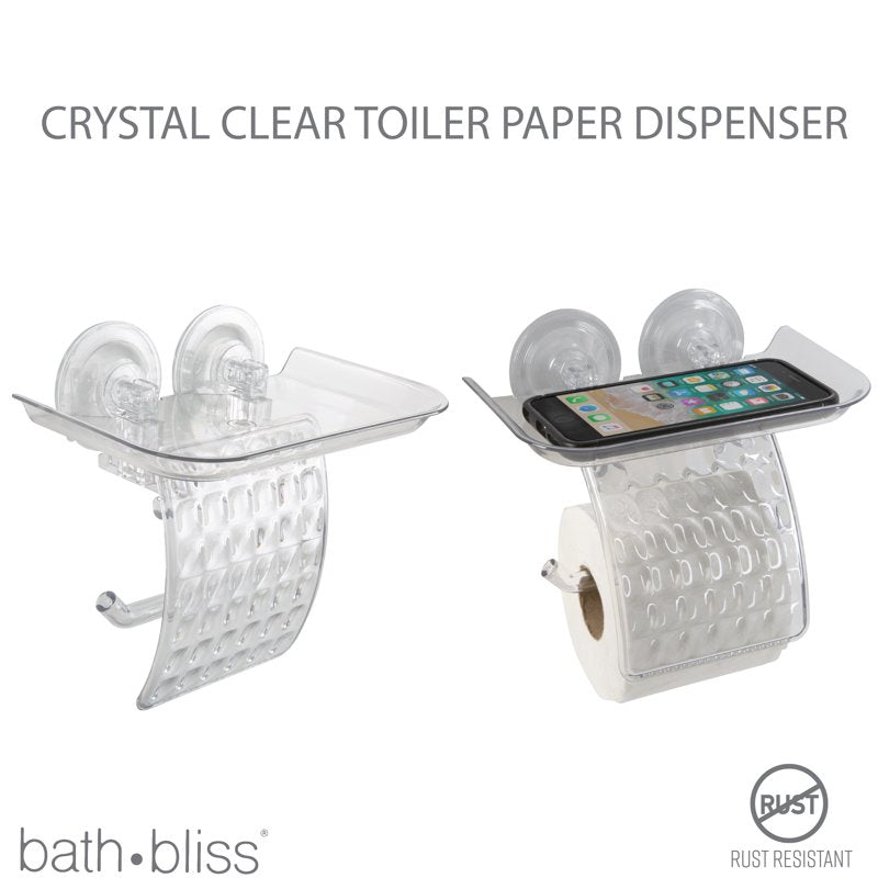 Clear Toilet Paper Dispenser with Cell Phone Shelf - Suction Cup Bathroom Organizer