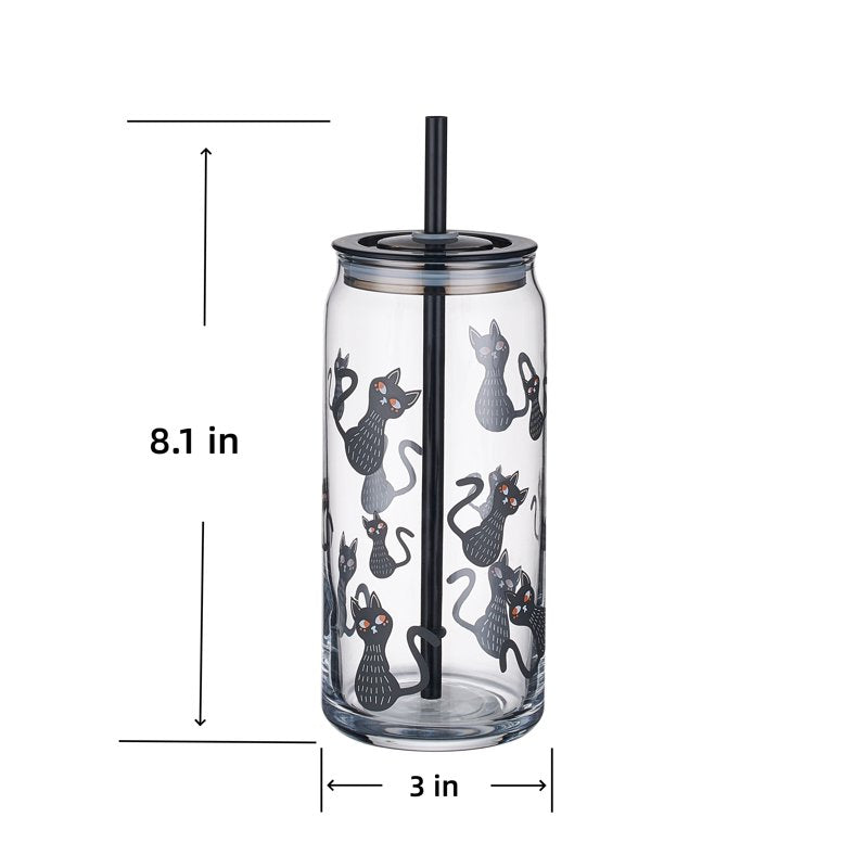 Halloween Cat Glass Can Sipper Tumblers - 20 oz, 2 Pack