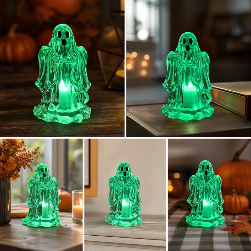 Halloween Green Ghost LED Lamp - Transparent Resin Table Decor - Variation #310White