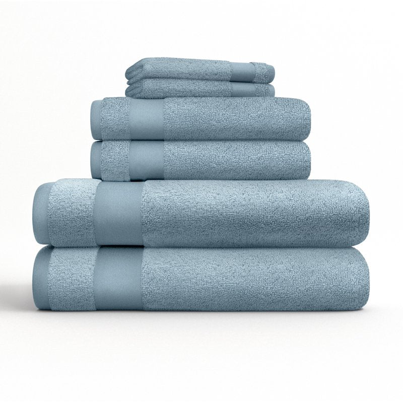 Farmhouse Cotton Bath Towel Set - Light Blue, 6 Pieces - Hotel Quality