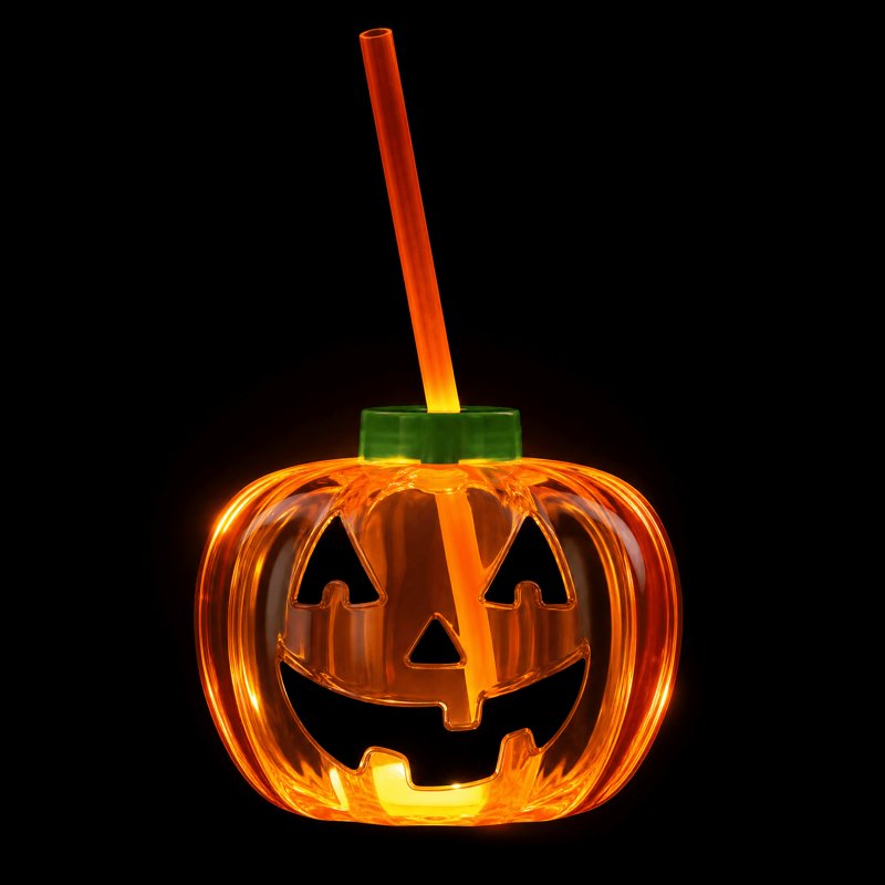 Light-Up Jack-o'-Lantern Tumbler - Halloween Reusable Drinkware with LED Light, 15.9 oz
