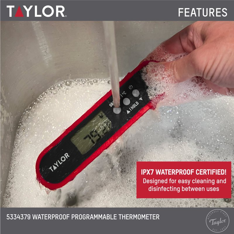 Digital Waterproof Programmable Meat Thermometer - Red