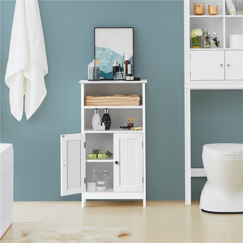 5-Tier Wooden Bathroom Floor Cabinet with Adjustable Shelves - White Storage Furniture