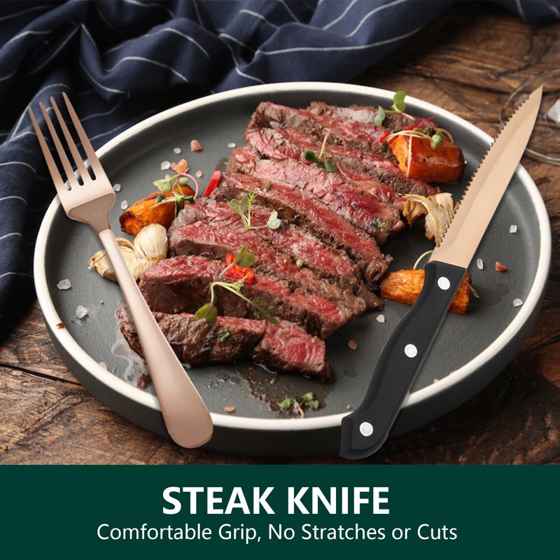 24-Piece Rose Gold Flatware Set for 4 with Steak Knives