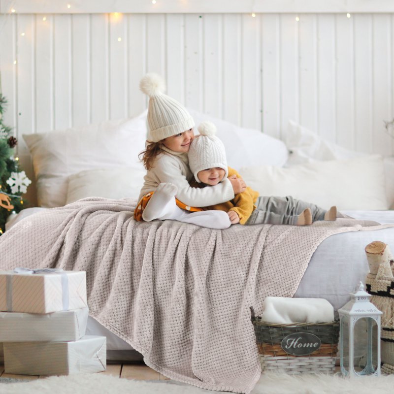 90 x 90 Inch Flannel Fleece Velvet Blanket for Bed Sofa Camel