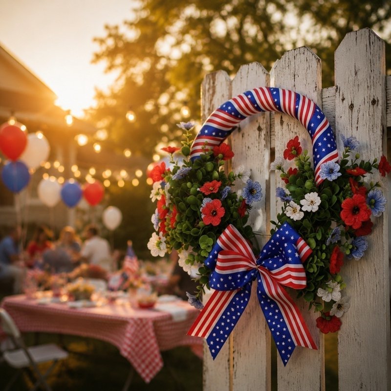 Nkmbld 4th of July Patriotic Wreath - Red White Blue Hydrangea Front Door Decor Z0A