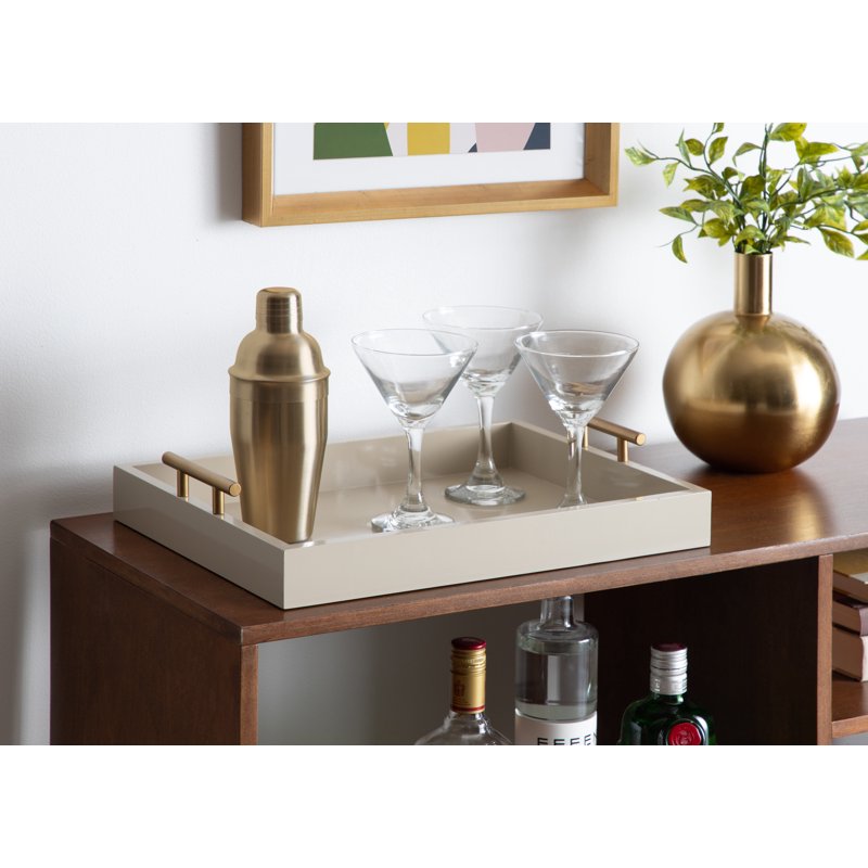 Decorative Wood Tray with Gold Metal Handles - Brown