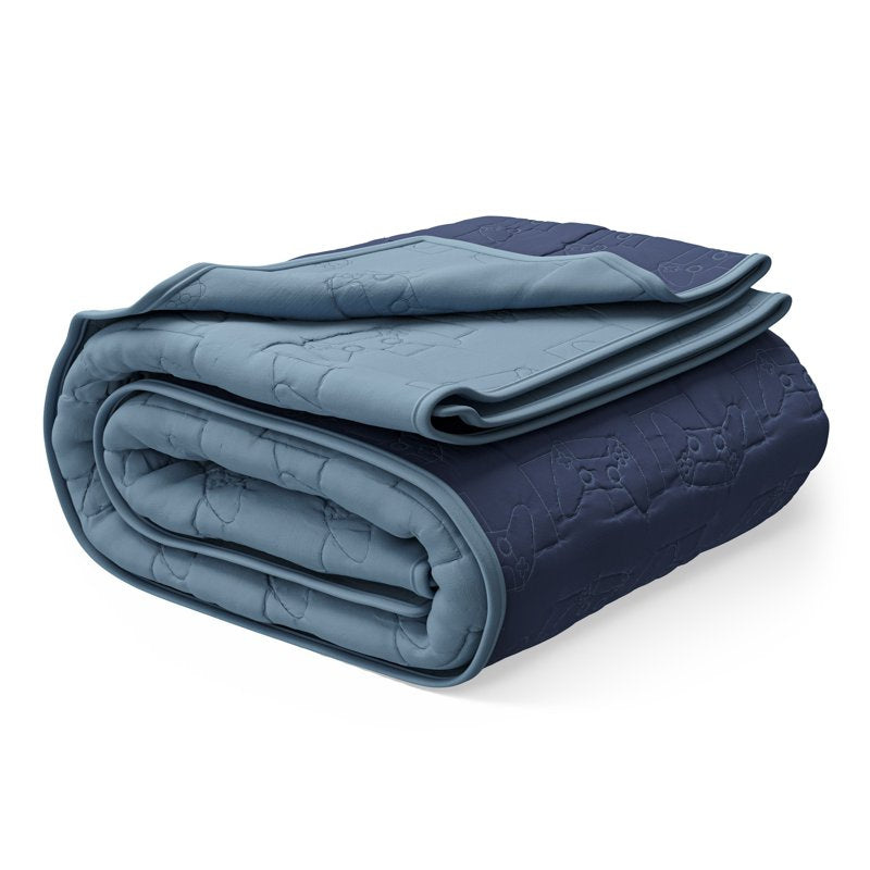 Mainstays Kids Reversible Stitch Quilt Set - Full/Queen, Blue, 3 Pieces