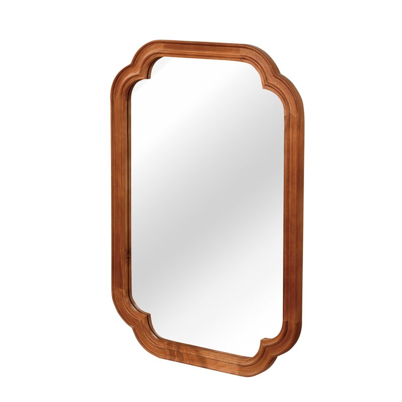 24x36 Inch Round Corner Wooden Mirror - Elegant Solid Wood Frame for Bedroom Bathroom Entryway Brown - Variation of Brown