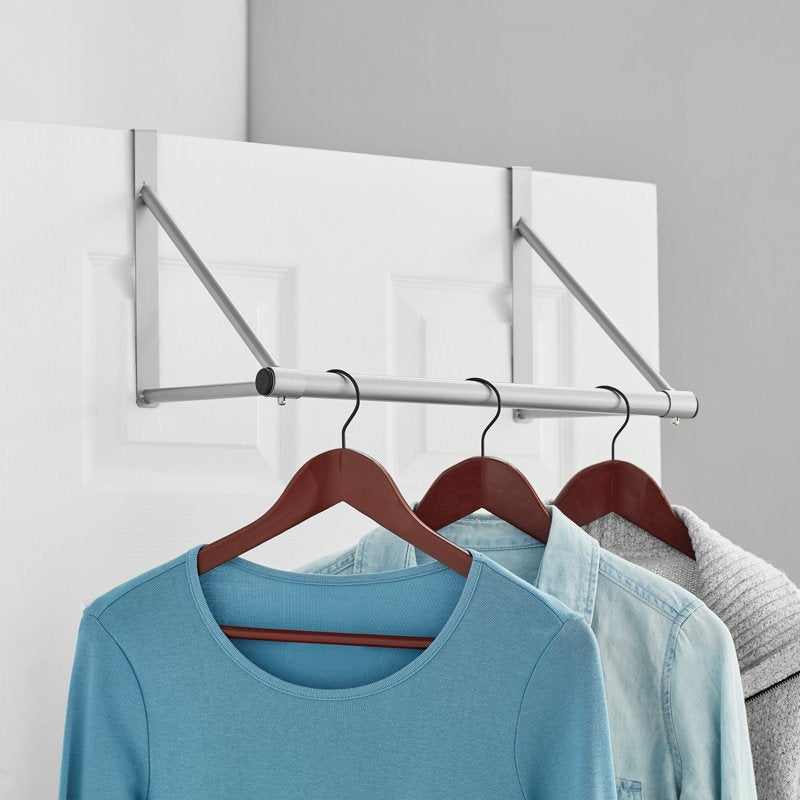 (2 Pack) Over-the-Door Hanging Organizer Rod for Closet - Silver, 17.9 in