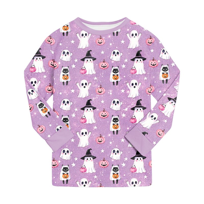 Kids Halloween Pajama Sets - Long Sleeve Sleepwear for Girls & Boys, Light Purple, 6-7 Years - Cozy & Fun