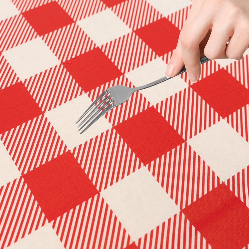 Waterproof Vinyl Table Cover with Flannel Backing for 6 ft Table - Gingham Red, 4 Pack