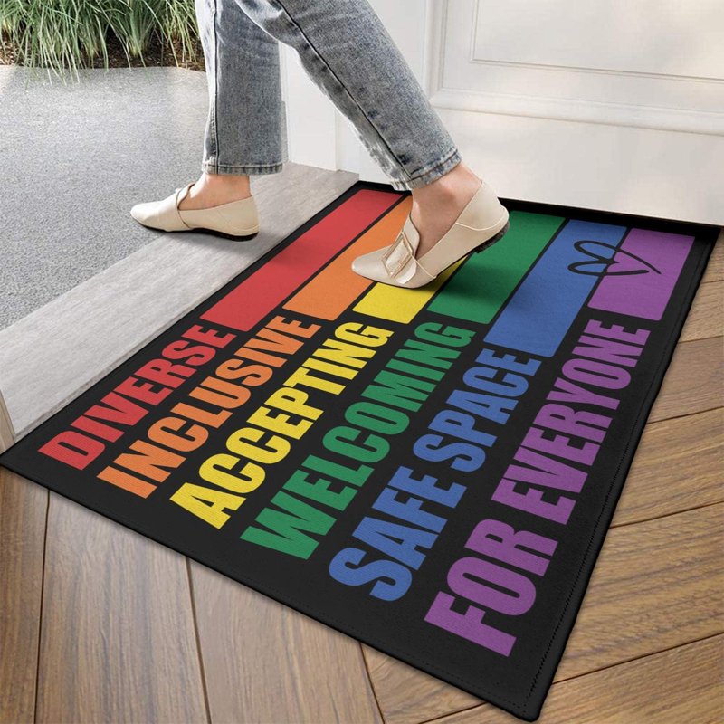 Rainbow Doormat - Non-Slip Absorbent Front Door Rug, Machine Washable Welcome Mat, 30x17 Inches - One Size, Rainbow