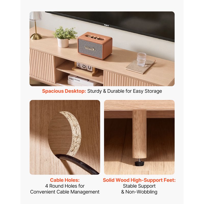 59-Inch TV Stand for TVs Up to 65 Inches - Natural Wood Finish