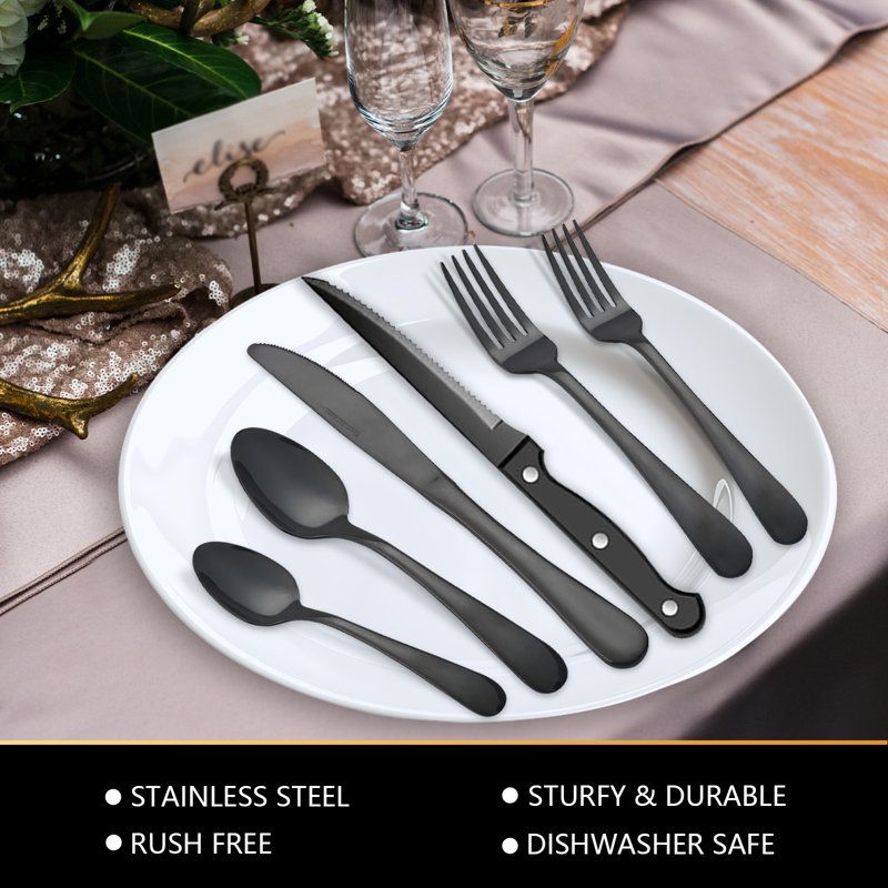 Stainless Steel Flatware Set for 8 - 48 Pieces, Black
