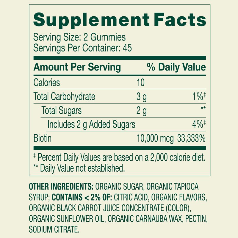 Organic Extra Strength Biotin Gummies for Hair, Skin, and Nails – Cherry Flavor, 10000 mcg, 90 Count