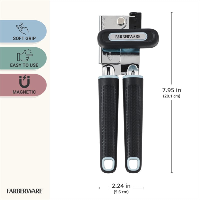 Soft Grip Can Opener with Magnetic Lid Lifter - Black with Slate Accents