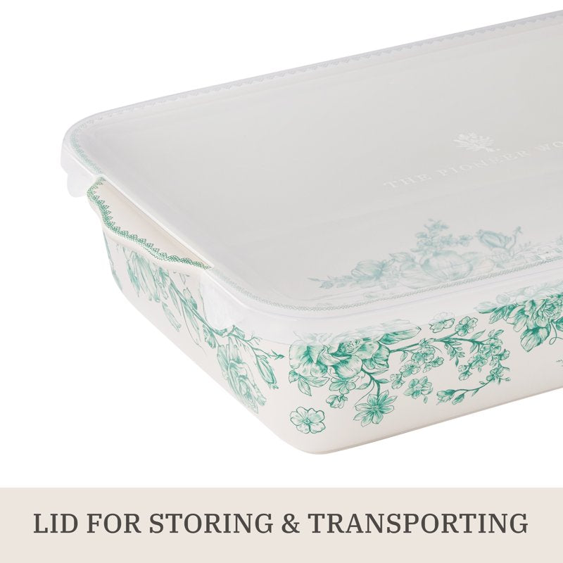 9" x 13" Rectangular Baking Dish with Lid - Green Floral