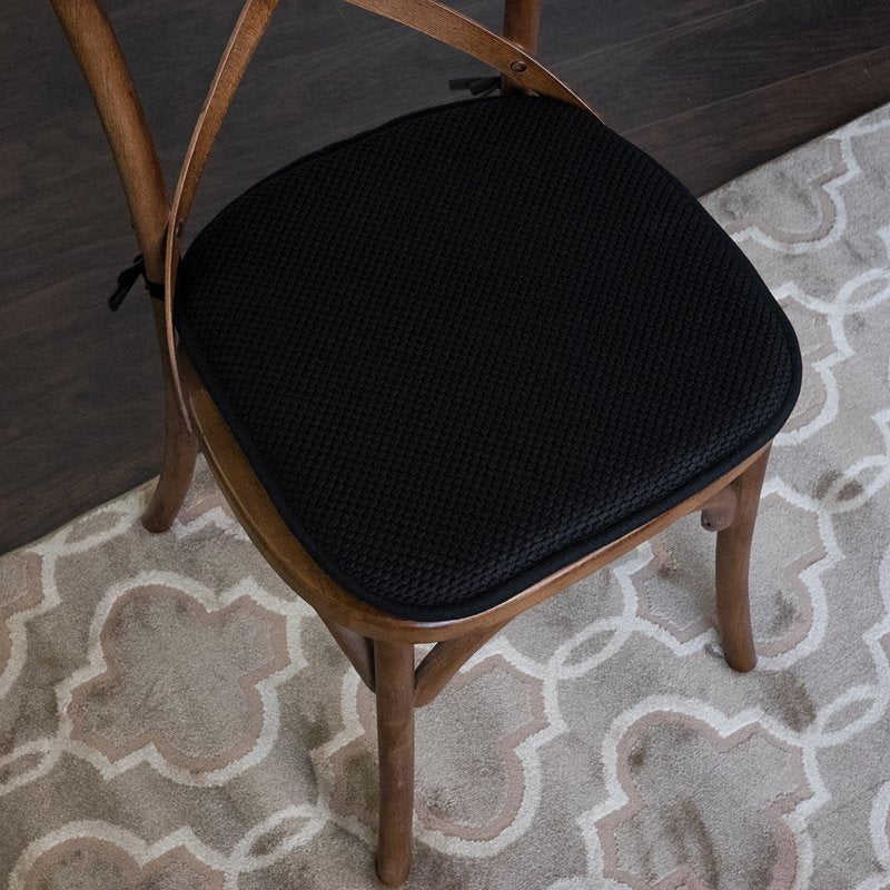 Memory Foam Non-Slip Chair Cushion Pad with Ties - 2-Pack, Black