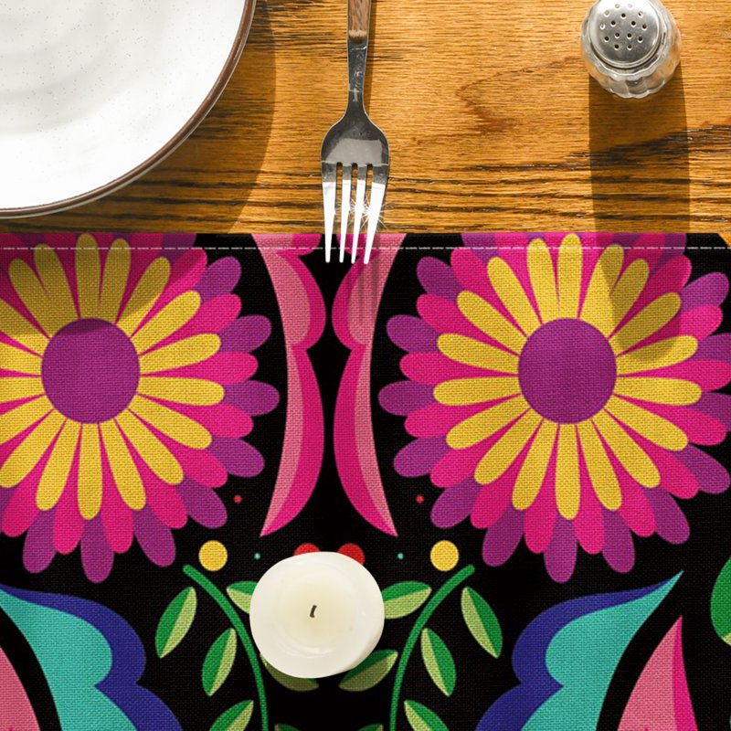 Black Floral Dia De Los Muertos Serape Table Runner 13x72 - Mexican Fiesta Decoration - Variation 1