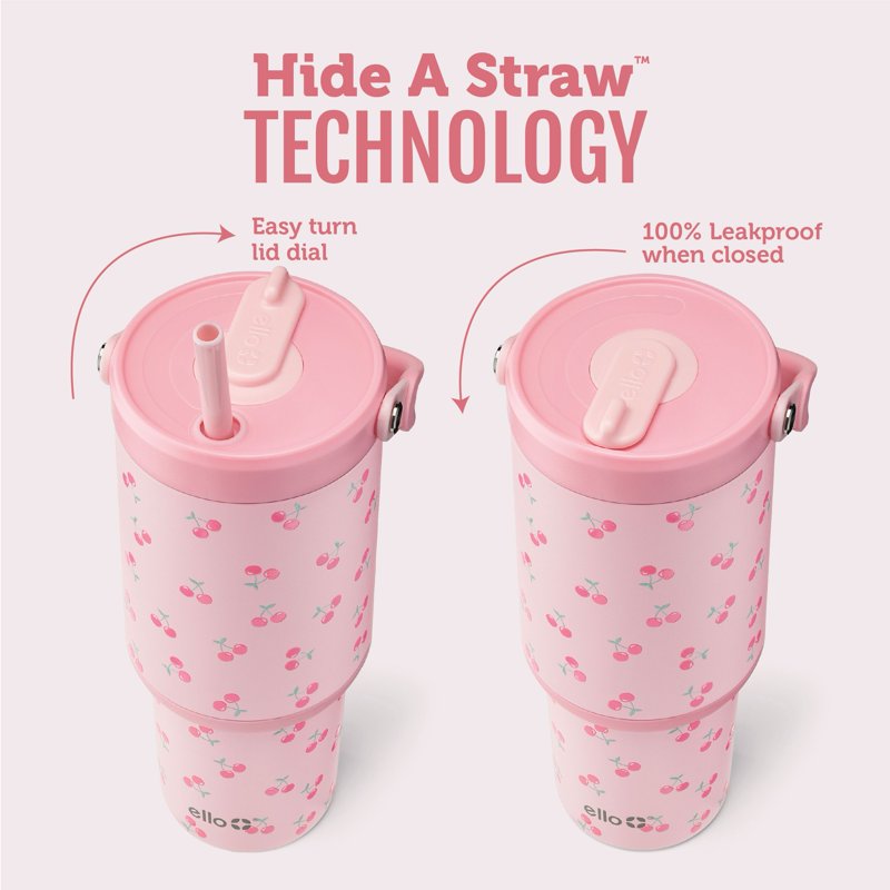 Oasis Go 30oz Stainless Steel Tumbler with Handle & Straw - Pink Cherries