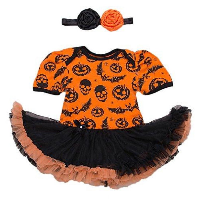 Baby Girl Pumpkin Romper Dress & Headband Set - S/0-3 Months Halloween Outfit