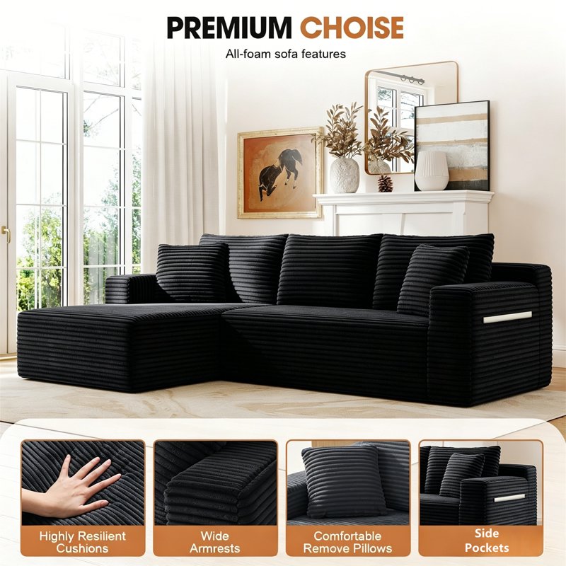 96" Modular Cloud Sectional Sofa - L-Shaped Deep Seat Couch