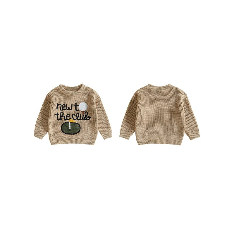 Toddler Baby Fall Sweater - Golf Letter Embroidery, Long Sleeve Crew Neck, Size 6-9 Months - Style 43