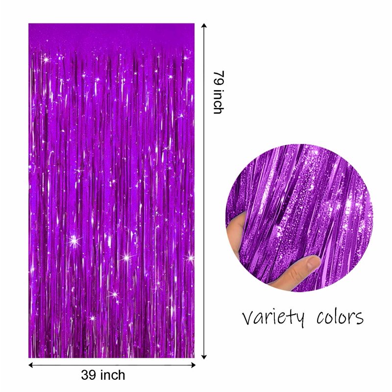 Purple Foil Fringe Curtain - 4 Pack Blinking Light Bright Party Decorations for Events