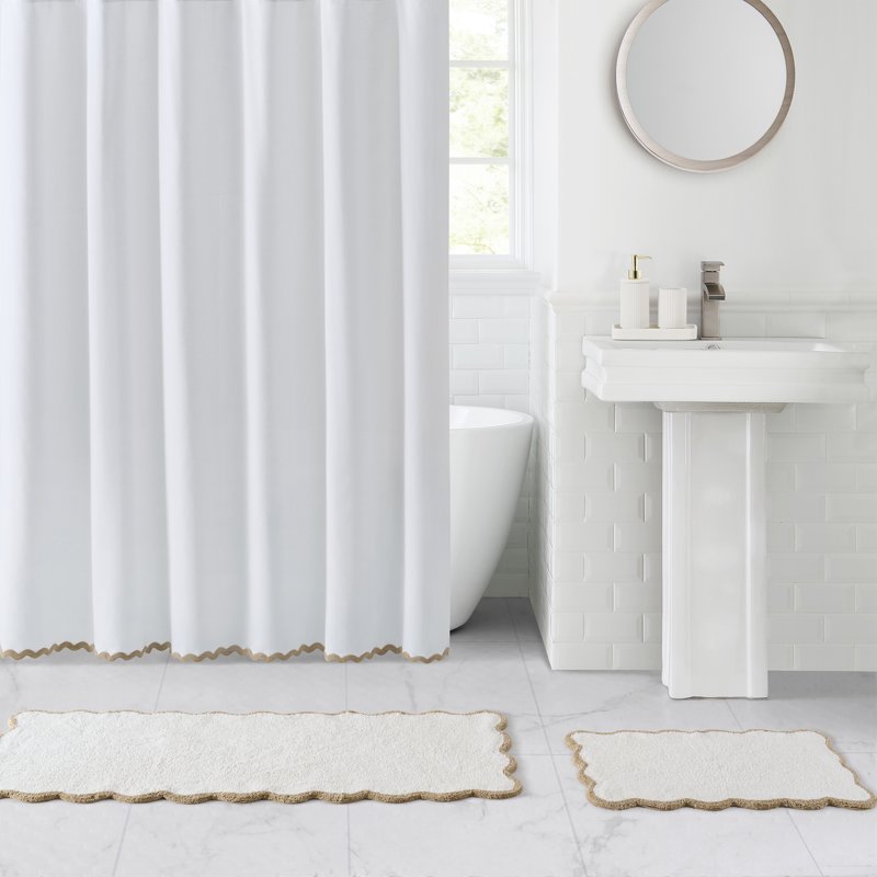 Cotton Bath Rug Runner - Ivory Scallop, 24 x 60 Inches - Farmhouse Style