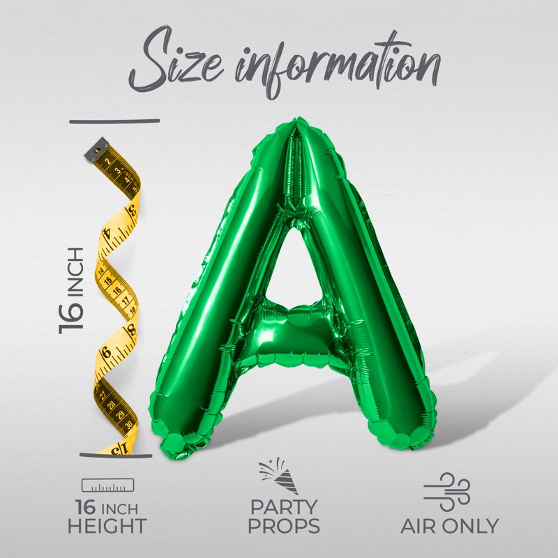 Green Letter Balloons - 16-Inch Alphabet Foil Mylar Balloons for Halloween Party