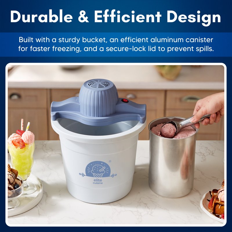 4-Quart Electric Ice Cream Maker - Homemade Gelato & Sorbet Machine