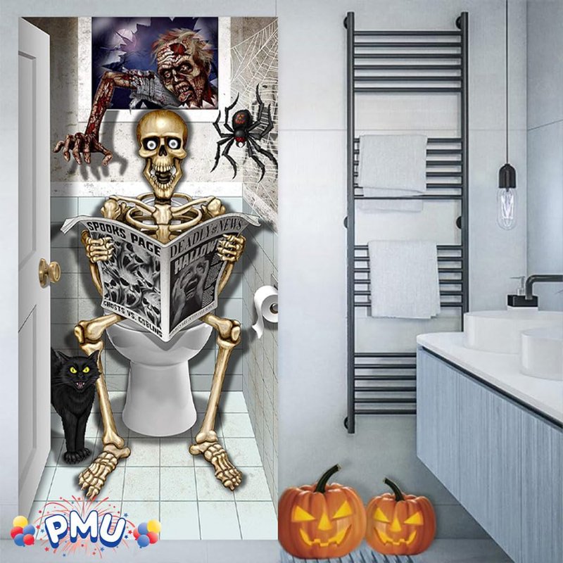1 Pack Halloween Door Cover - Trick or Treat Candy & Spider Design - Indoor Outdoor Spooky Decor