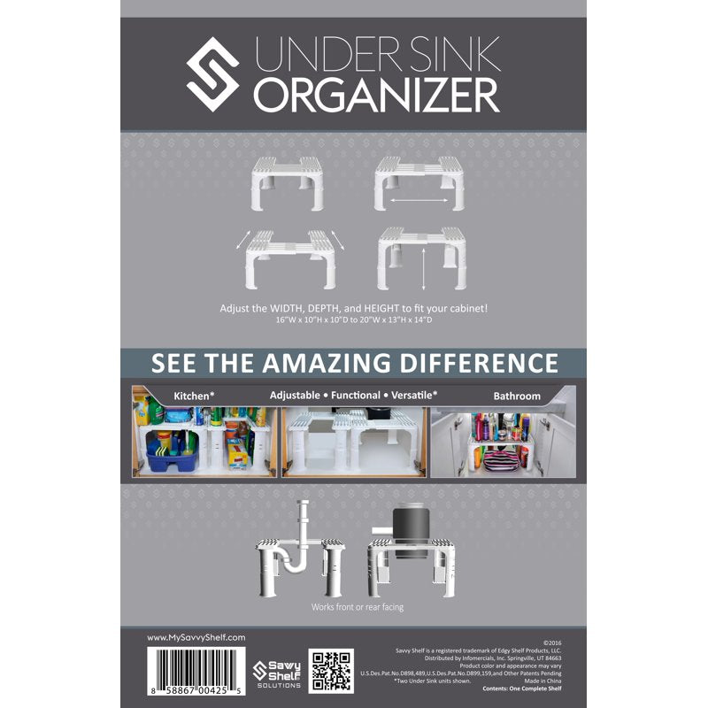 Under Sink Storage Organizer - 2 Pack Adjustable Shelf