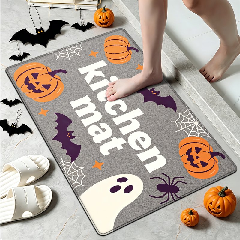 Halloween Pumpkin Lanterns 3-Pack with Flannel Mats Set - Non-Slip Home & Bathroom Decor