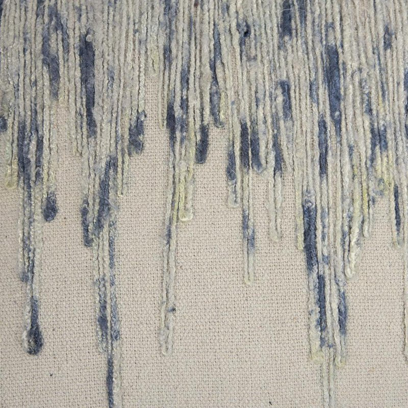 20x20 Pillow Cover - Handcrafted Reclaimed Sari Fabric, Neutral Ivory & Blue, Hidden Zipper, Abstract Stripe