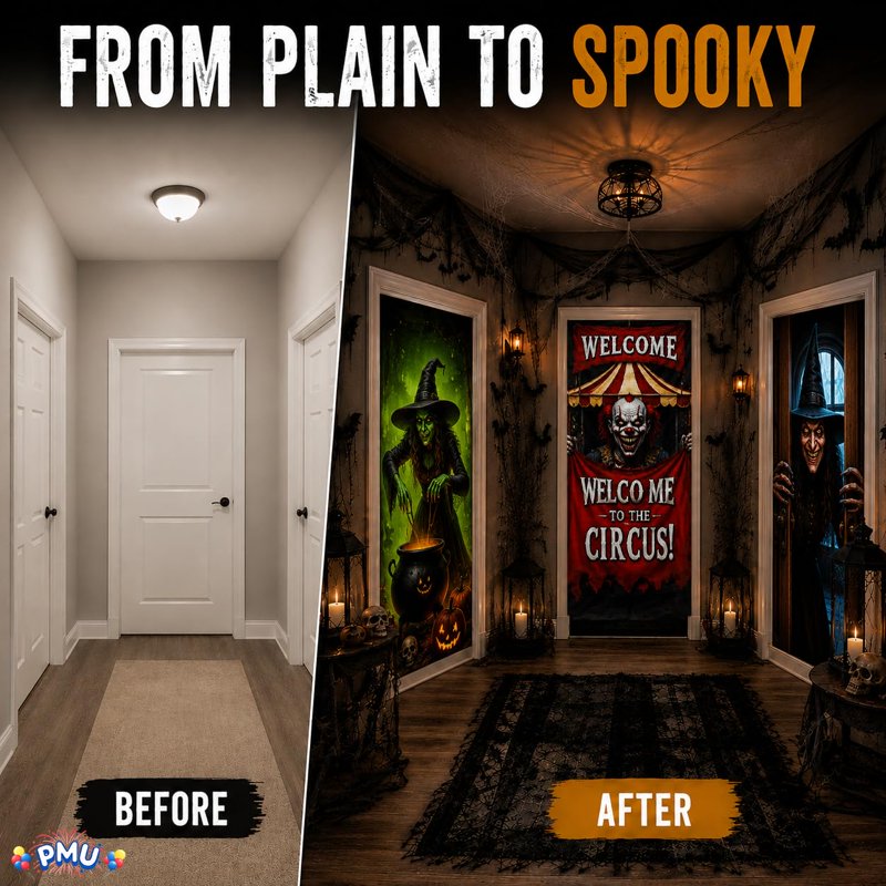 Halloween Door Cover Set - Spooky Door Decor for Entryways & Parties, 1 Package of 5 Bundles