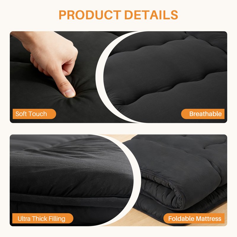 EDX Japanese Floor Futon Mattress Twin Black Foldable Tatami Bed with Storage