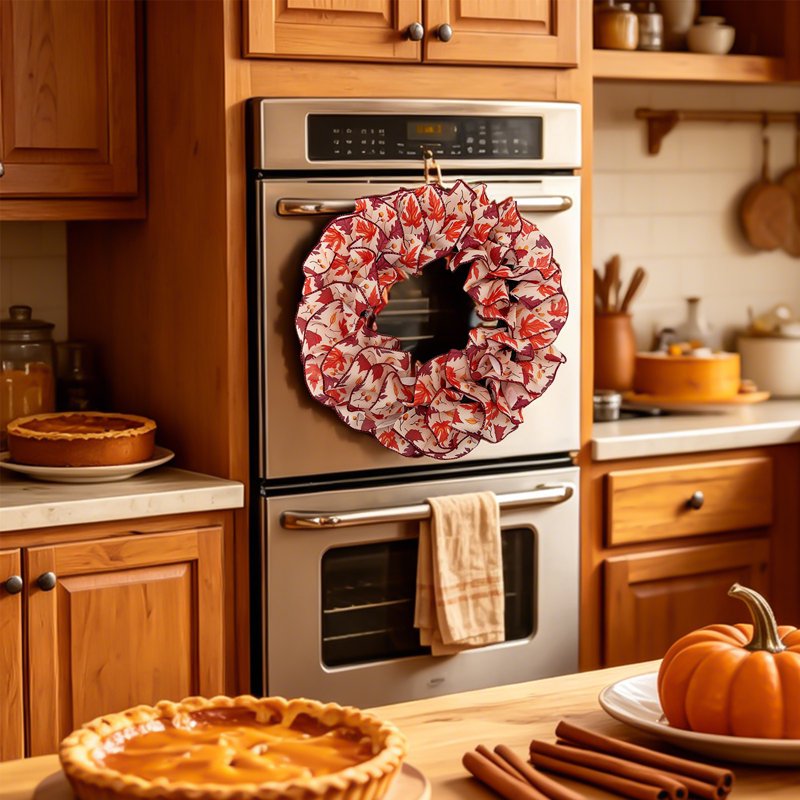 Nkmbld Fall Wreath for Front Door D-9 Large Halloween Thanksgiving Decor with Orange Maple Leaves