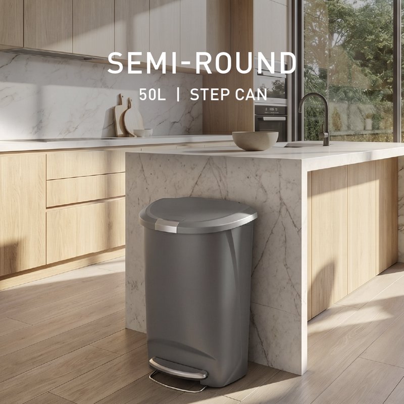 Semi-Round 13 Gallon Trash Can with 200 Trash Bags - Gray