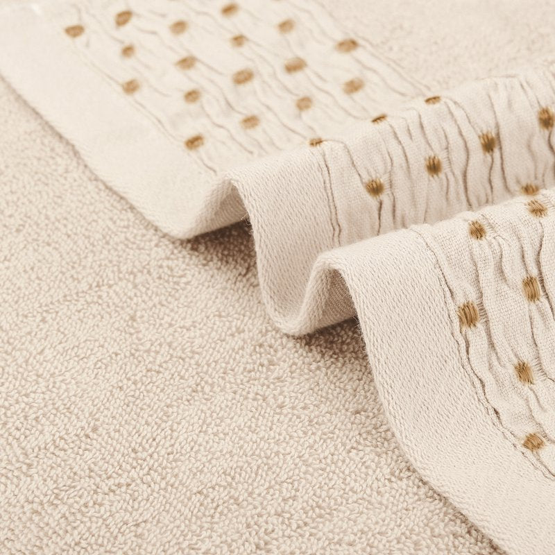 Light Brown Cotton Embroidery Pattern Hand Towels Set - 4 Piece