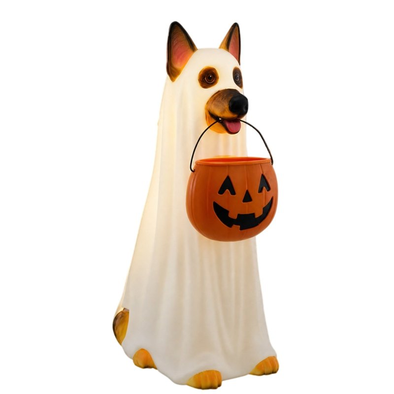 Halloween Ghost Dog Pumpkin Candy Bucket Light Up - Variation #028