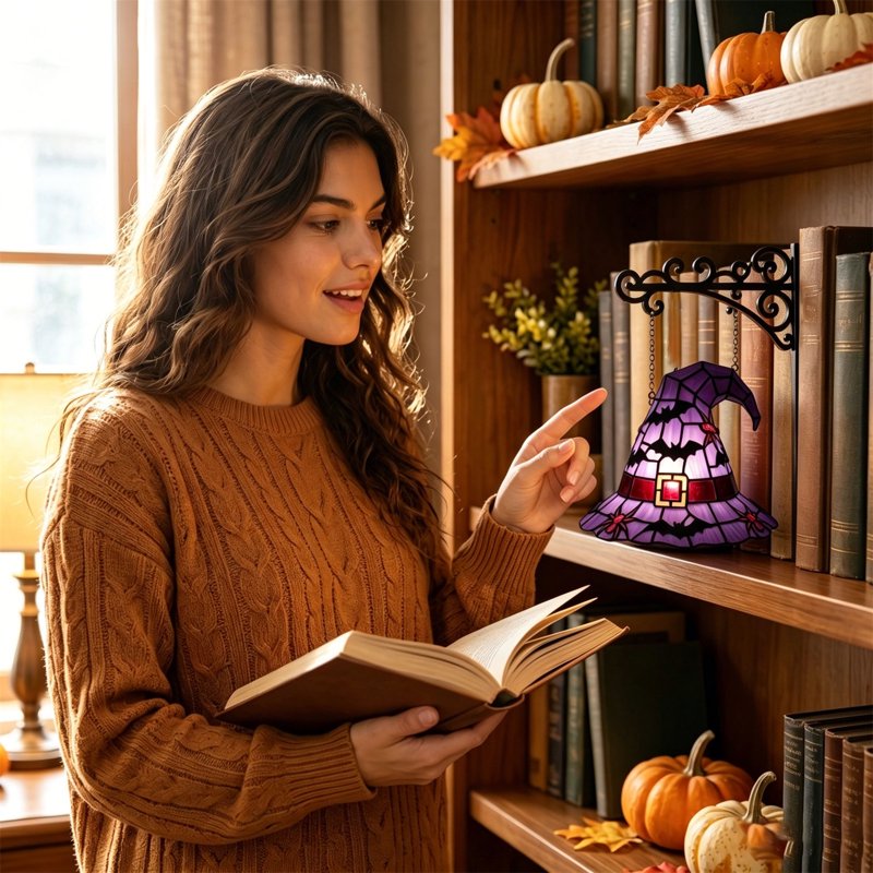 Halloween Bookshelf Lamp AA12 - Vintage Library Lantern Hanging Witch Hat Light