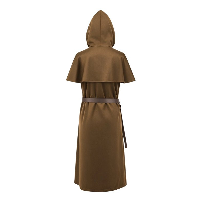 Medieval Monk Robe Costume Set with Hood & Belt - Brown XL | Renaissance Cosplay