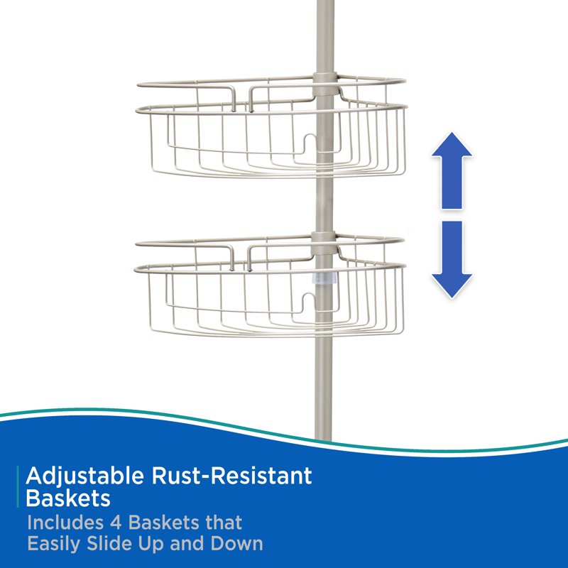 Kenney 4-Tier Spring Tension Shower Corner Caddy with Razor Holder Satin Nickel