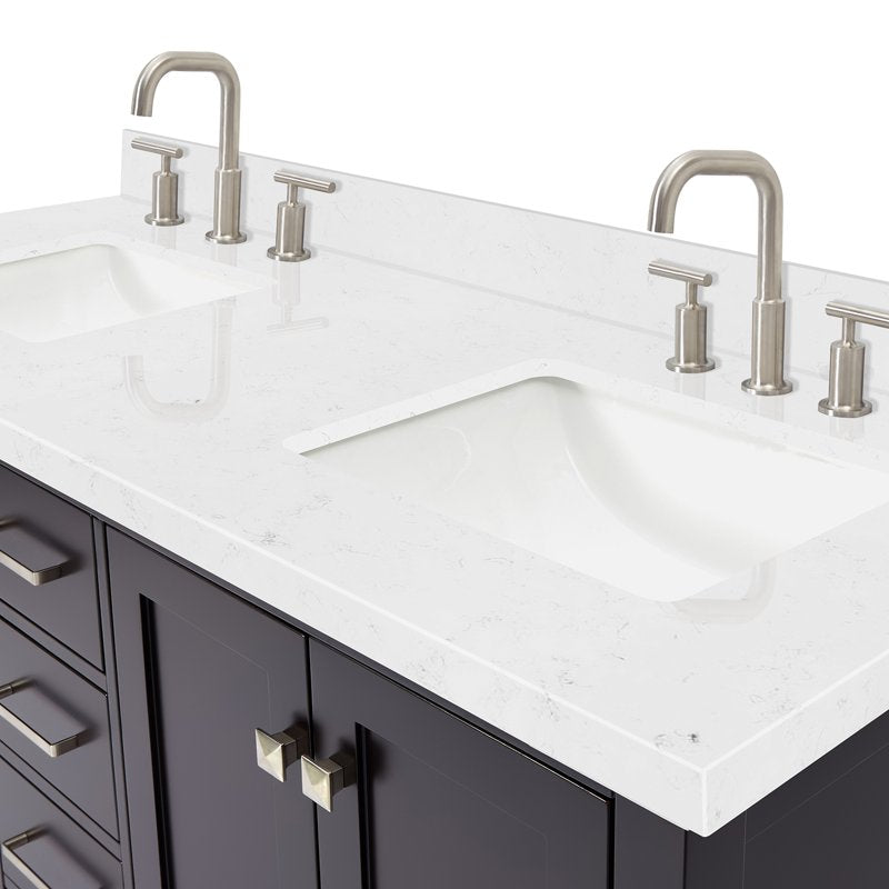 ARIEL Cambridge 60 Inch Espresso Bathroom Vanity Double Sink Solid Wood Quartz Countertop