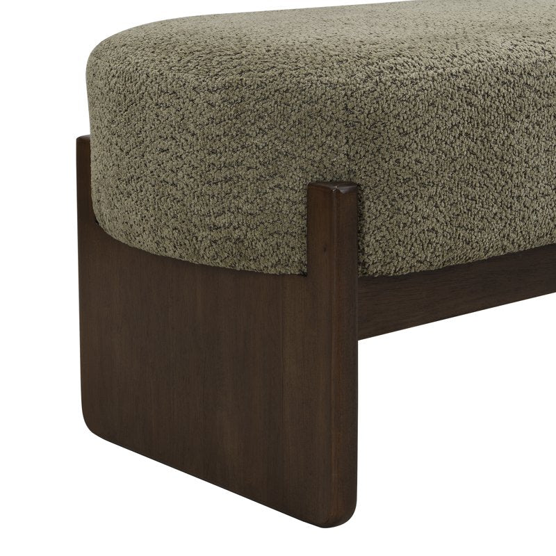 Dark Green Loop Yarn Rectangle Ottoman Bench with Wooden Legs