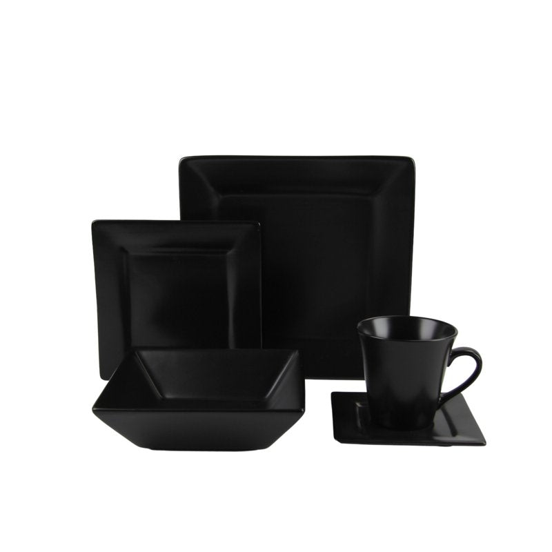 Nova Square 45 Piece Stoneware Dinnerware Set - Matte Black