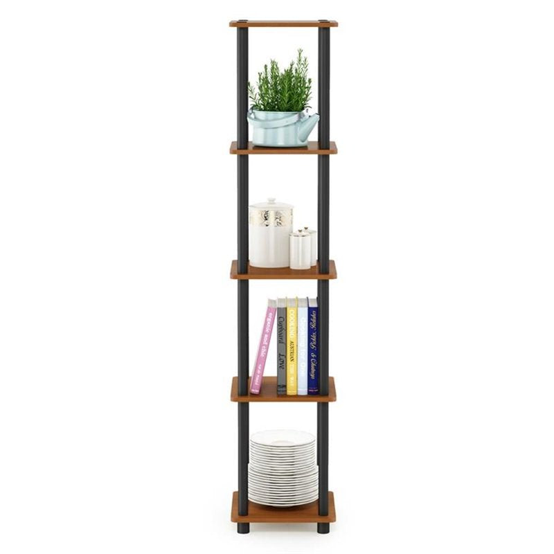 Furinno 11.6 x 11.6 x 57.7 Inch 5-Shelf Freestanding Storage Unit - Light Cherry & Black (Variation: 57.7" H x 11.6" W x 11.6" L)