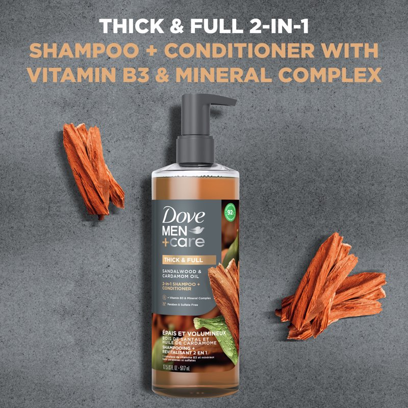 2-in-1 Shampoo and Conditioner for Men - Sandalwood & Cardamom Oil, 17.5 oz
